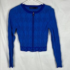 Blue Karen Millen Sporty Jacquard Knit Zip Up Lightweight Jacket